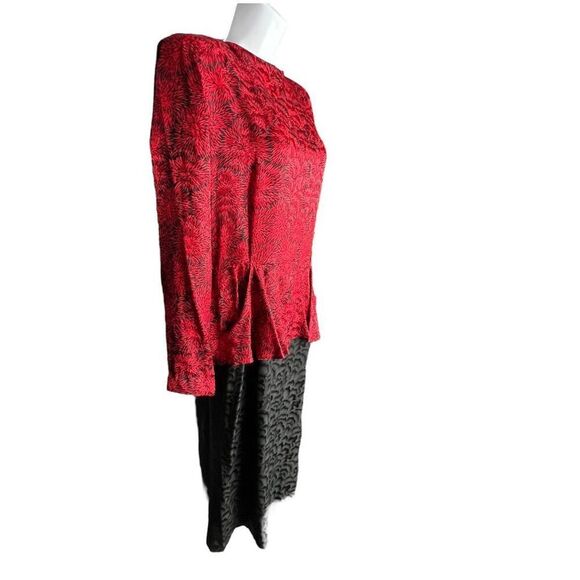 Silk Studio Women's Patterned Long Sleeve Vintage Peplum Dress Red Black Sz 12 - Picture 4 of 9